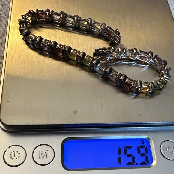 Vintage 925 Sterling Silver Multi Gemstone Rainbow Tennis Bracelet Thailand - Picture 3 of 11